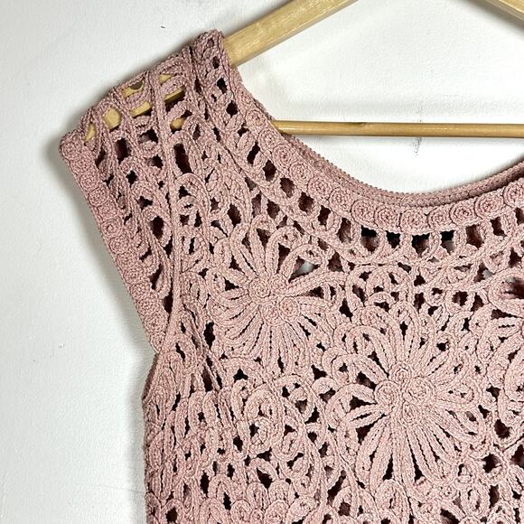 NICOLE MILLER pink crochet lace top womans Medium Balletcore girlyglam fairycore - Picture 5 of 11
